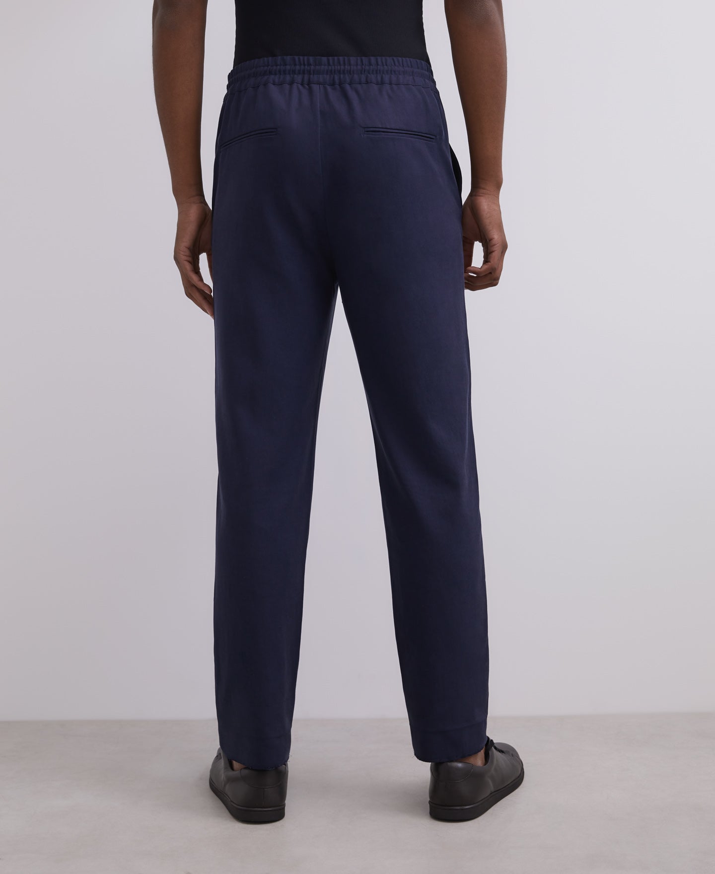 Navy Blue Carrot Fit Lyocell Trousers