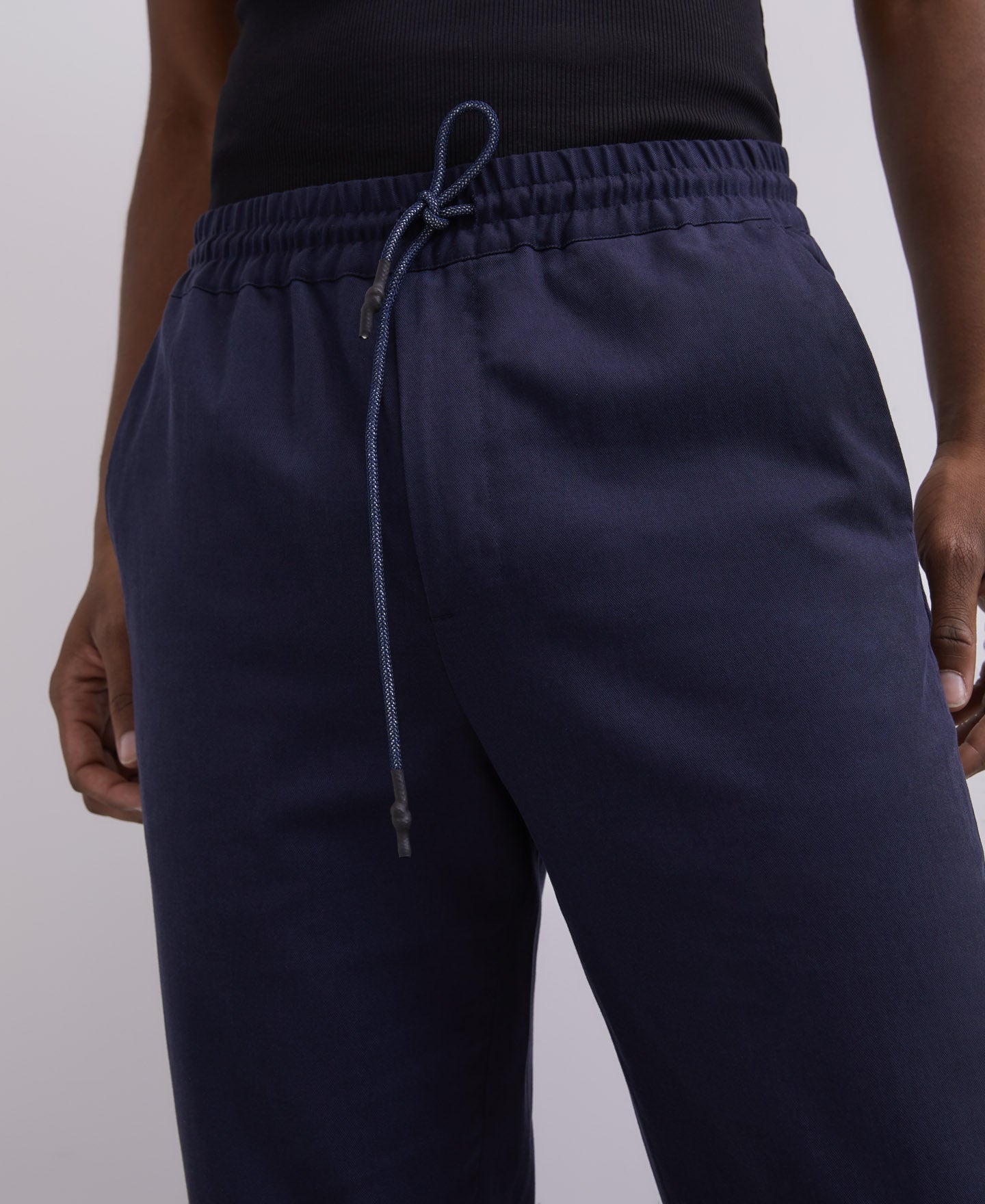 Navy Blue Carrot Fit Lyocell Trousers