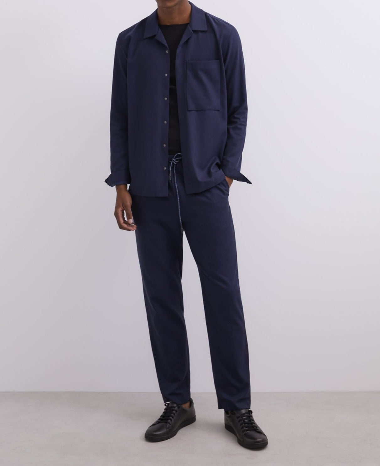 Navy Blue Carrot Fit Lyocell Trousers