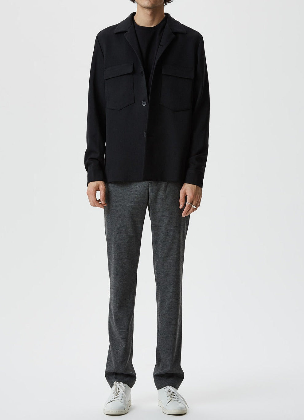 Black Round Collar T-Shirt With Drop Shoulders