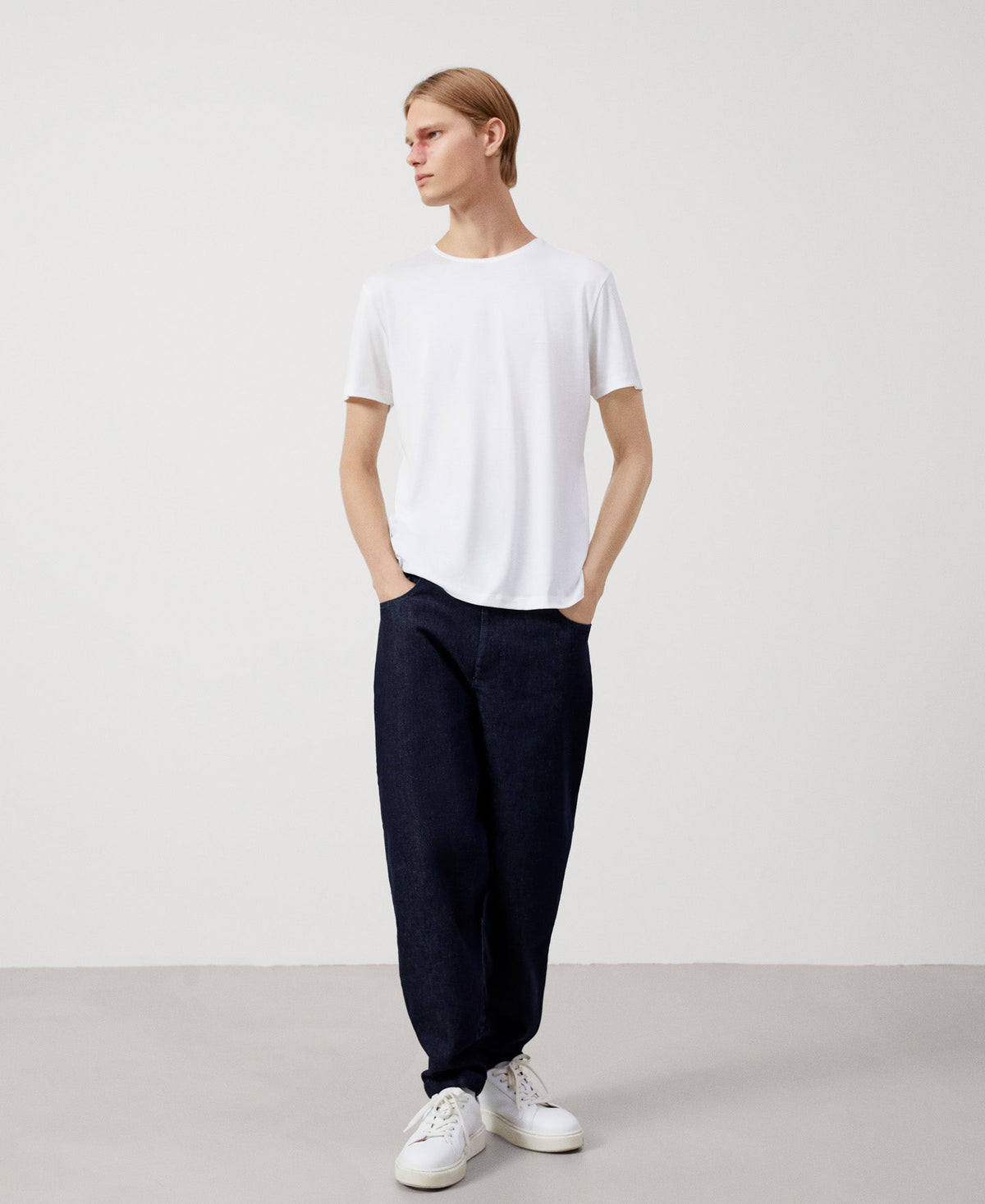 White Lyocell Crew Neck T-Shirt.