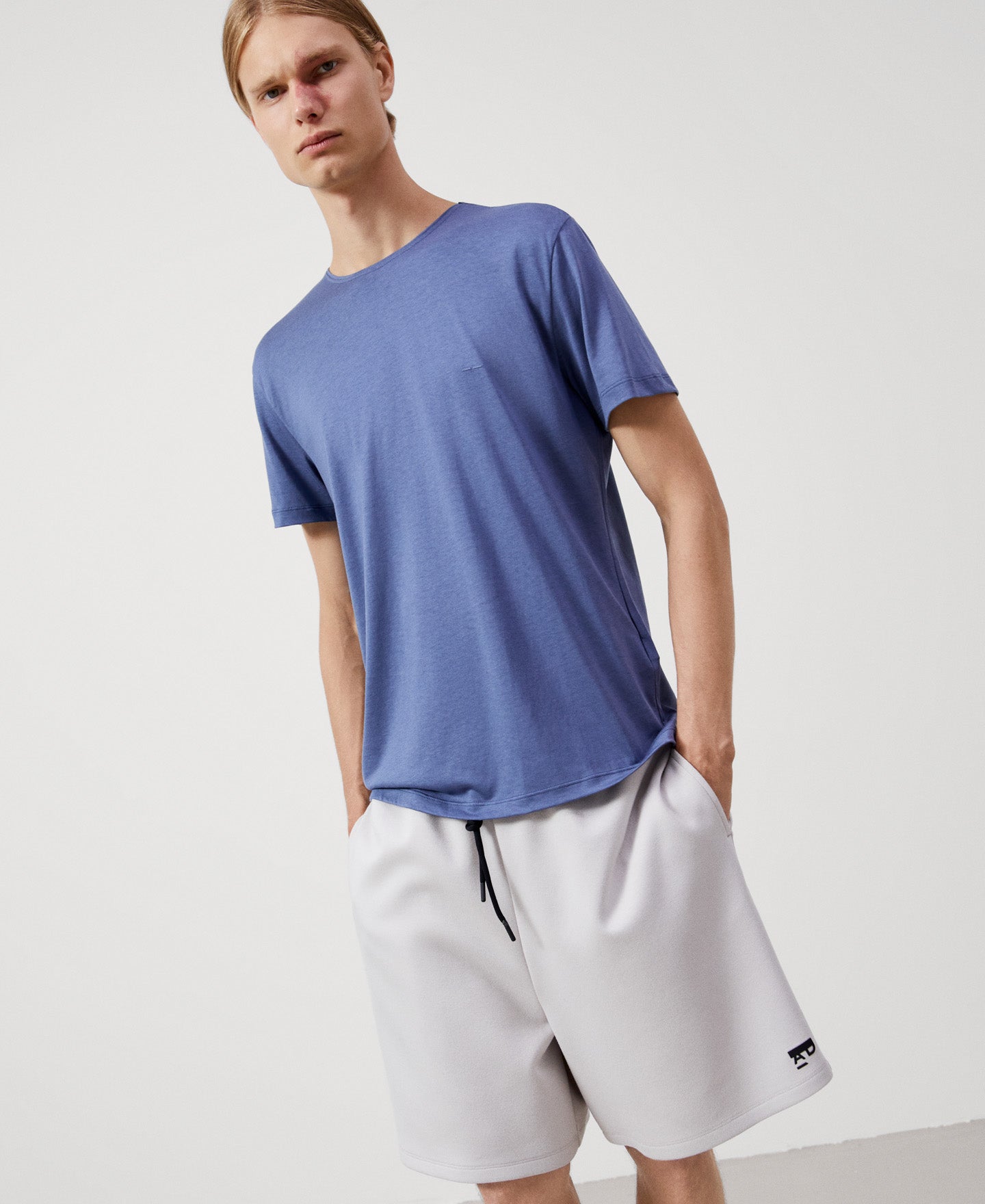 Blue Lyocell Crew Neck T-Shirt