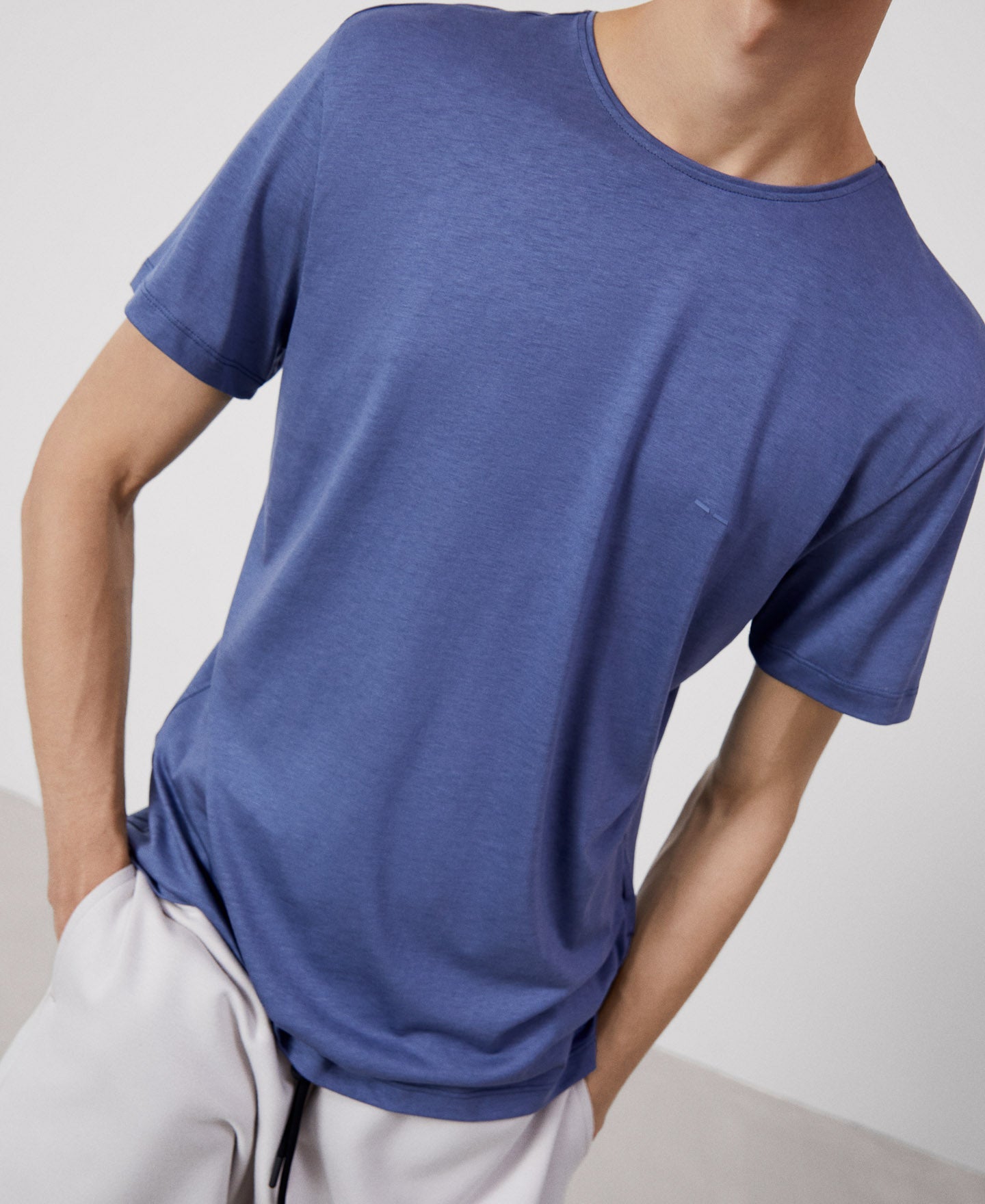 Blue Lyocell Crew Neck T-Shirt