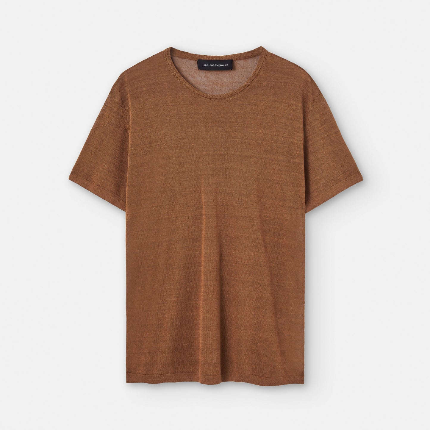 Tobacco Linen And Nylon Crew Neck T-Shirt