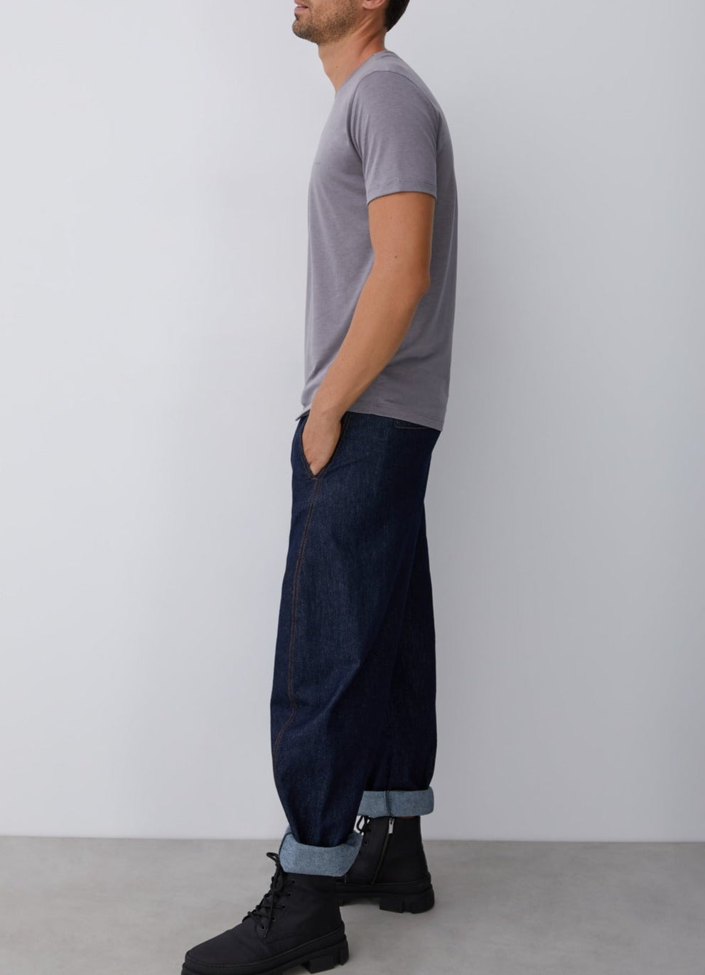 Grey Lyocell And Cotton T-Shirt