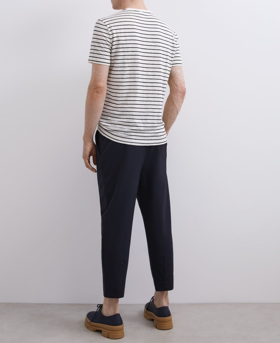 White/Blue Stripe White Linen Striped T-Shirt