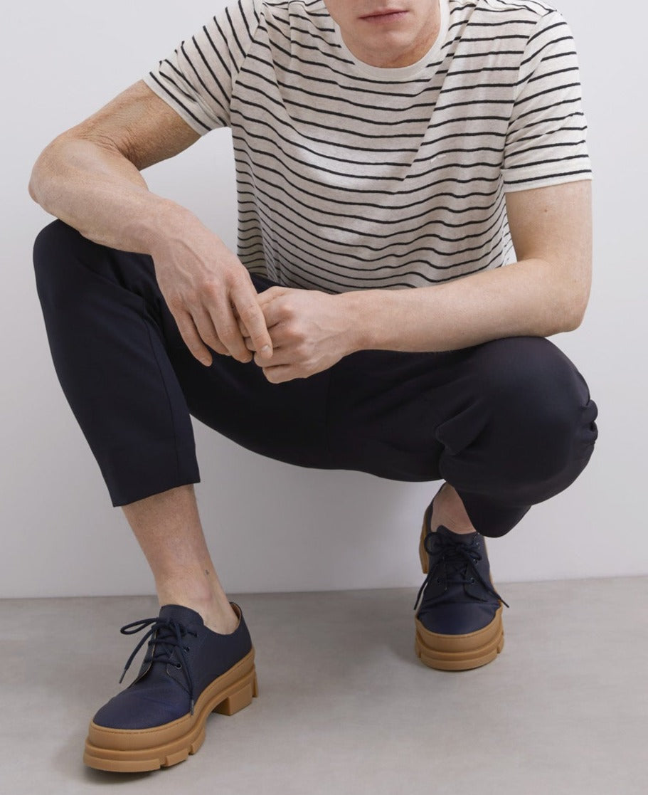 White/Blue Stripe White Linen Striped T-Shirt