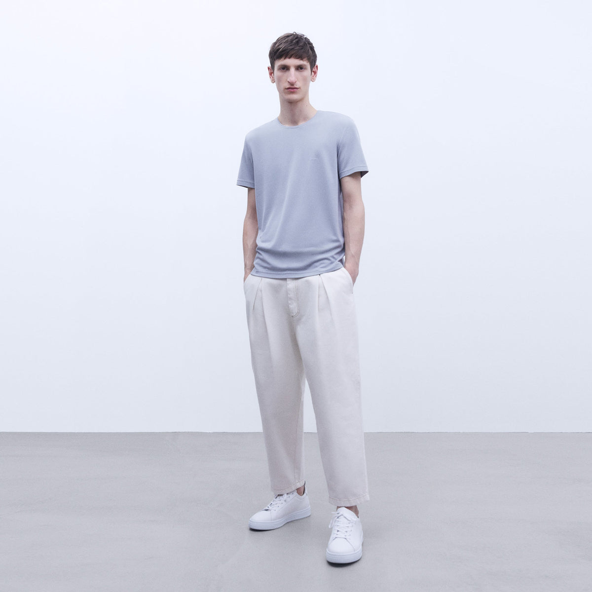 Modal Crew Neck T-Shirt in Light Grey