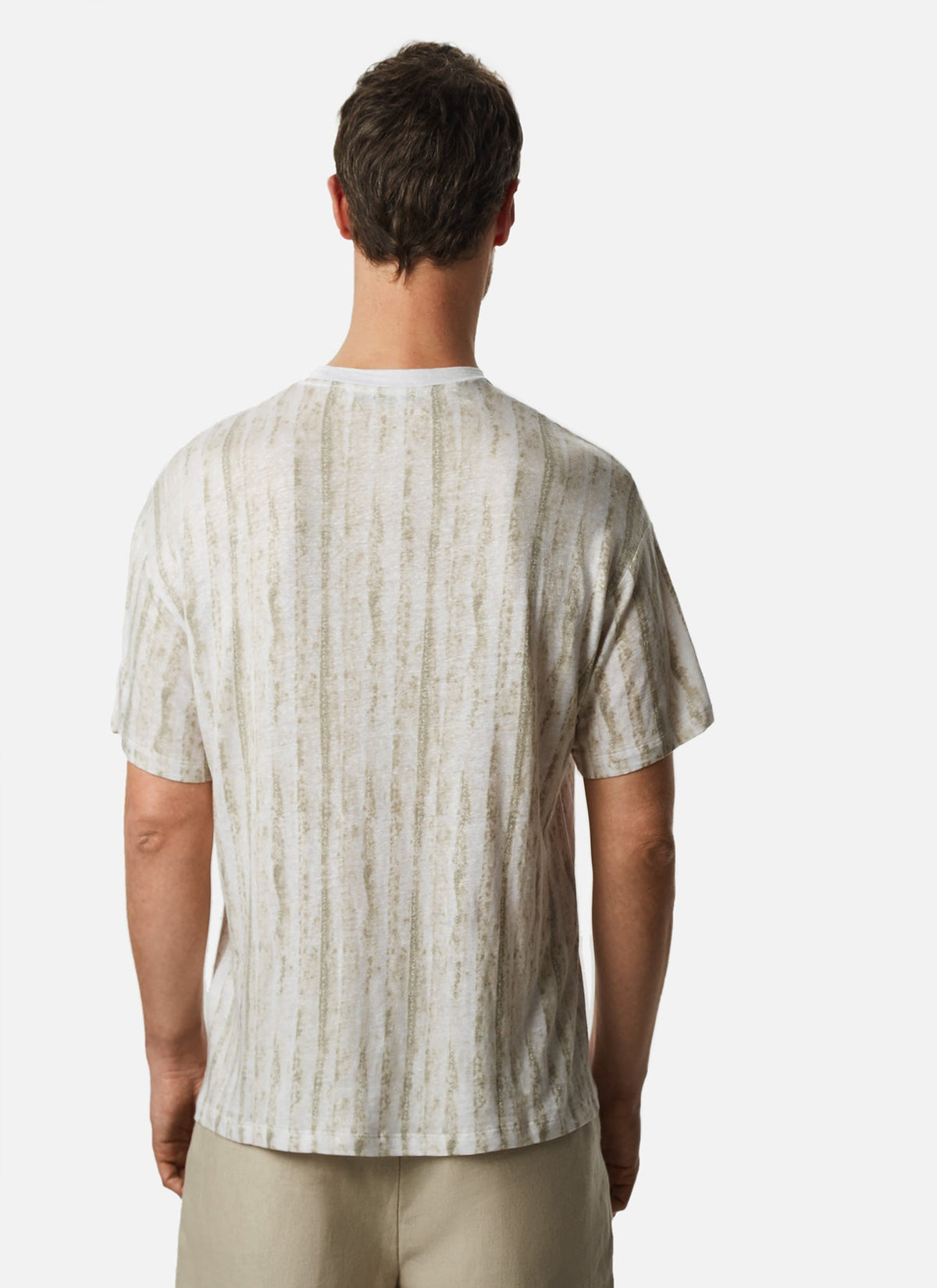 White Print Striped Linen T-Shirt