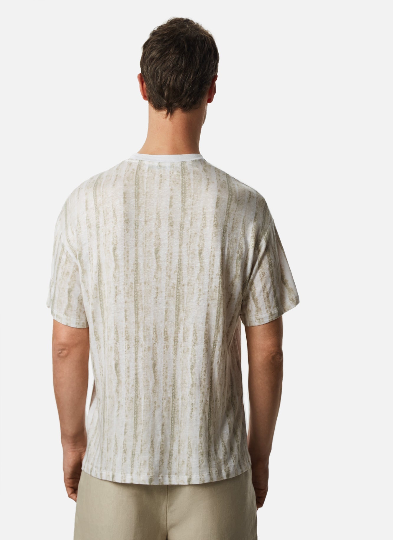 White Print Striped Linen T-Shirt