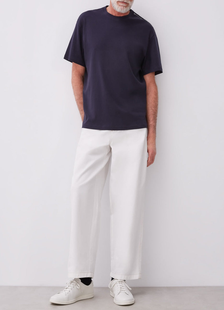 Navy Blue Basic T-Shirt With Logo On Shoulder