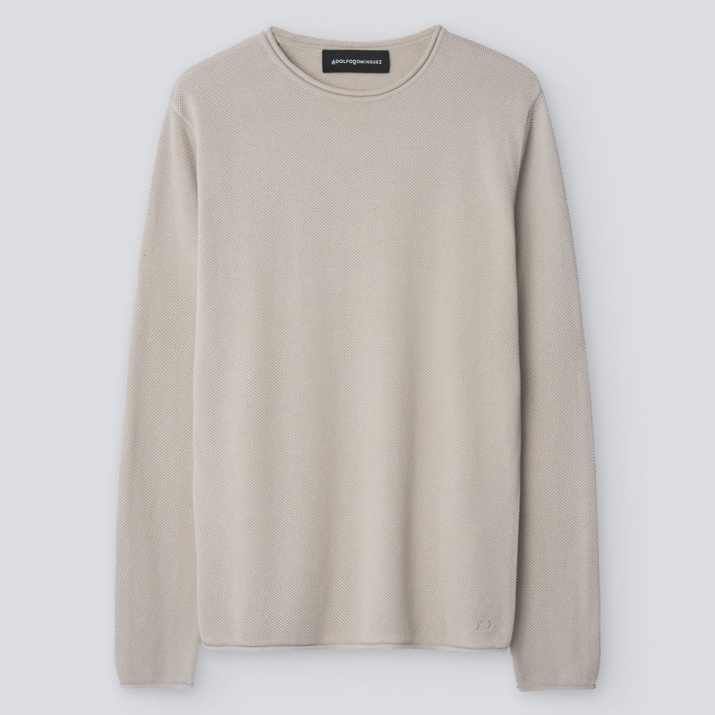 Beige Roll-Neck Cotton T-Shirt