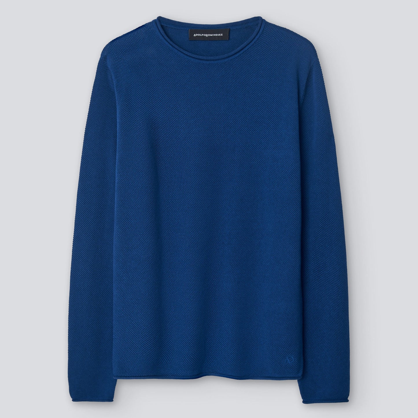 Blue Roll-Neck Cotton T-Shirt