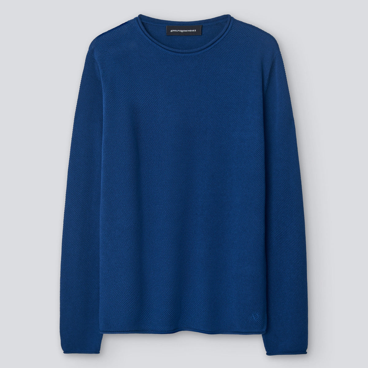 Blue Roll-Neck Cotton T-Shirt