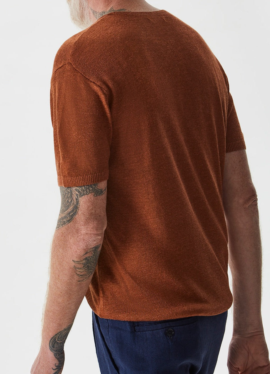 Brick Red Linen & Viscose T-Shirt