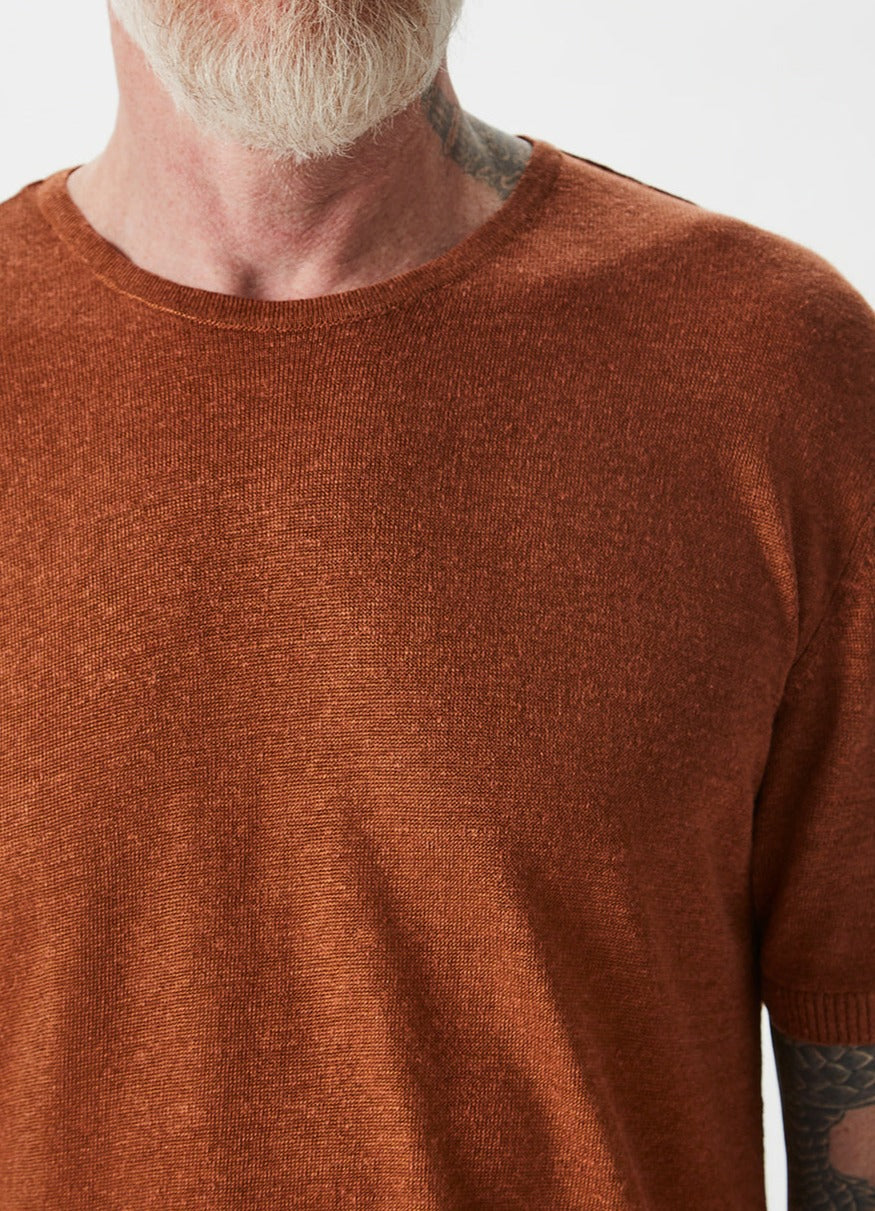 Brick Red Linen & Viscose T-Shirt