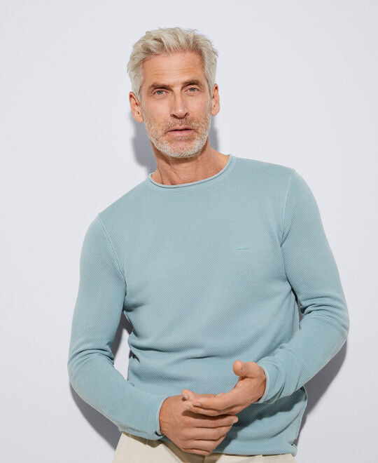 Topazblue Viscose And Cotton Roll Neck Sweater
