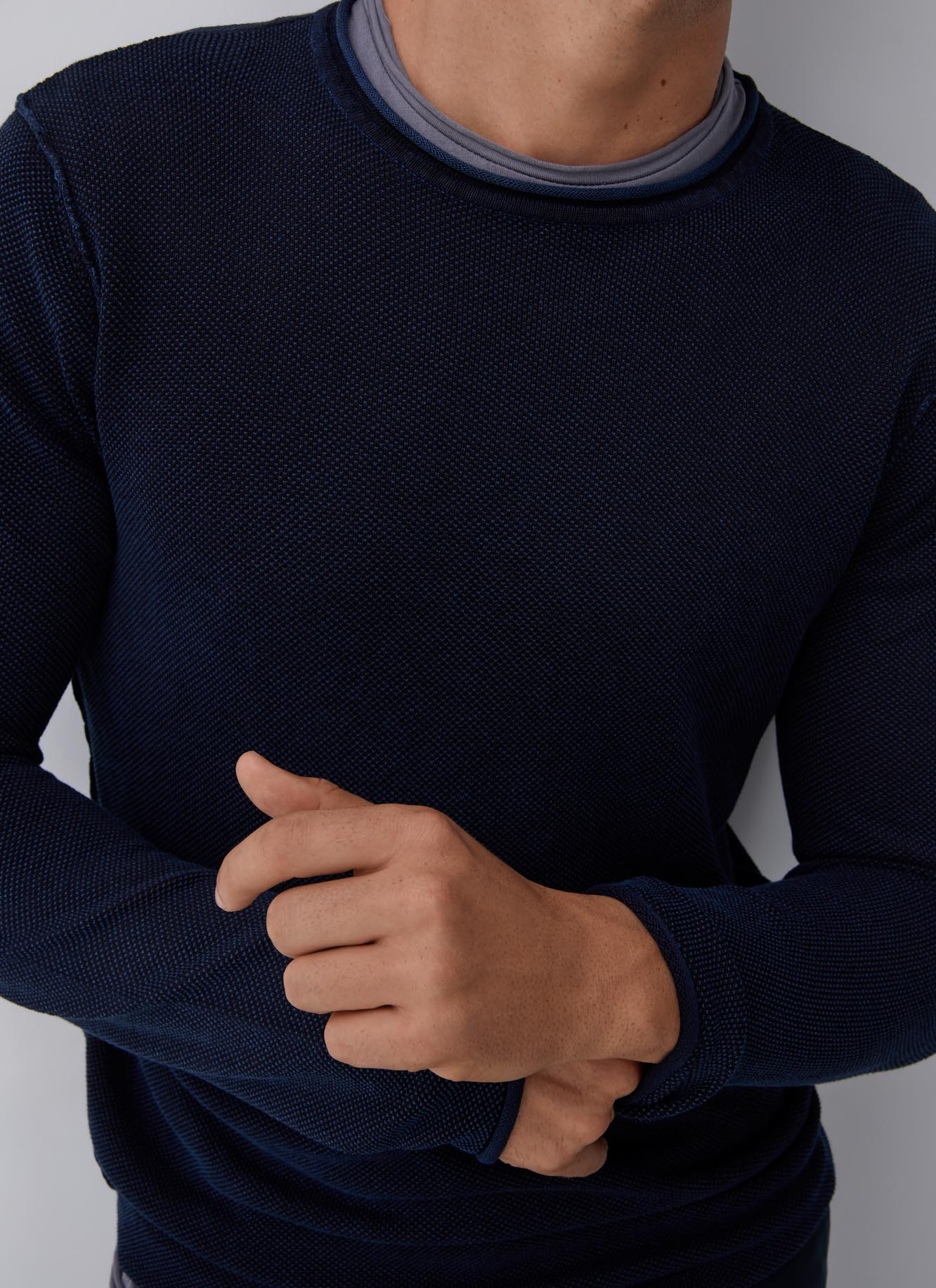 Navy Blue Cotton Pique Washed T-Shirt