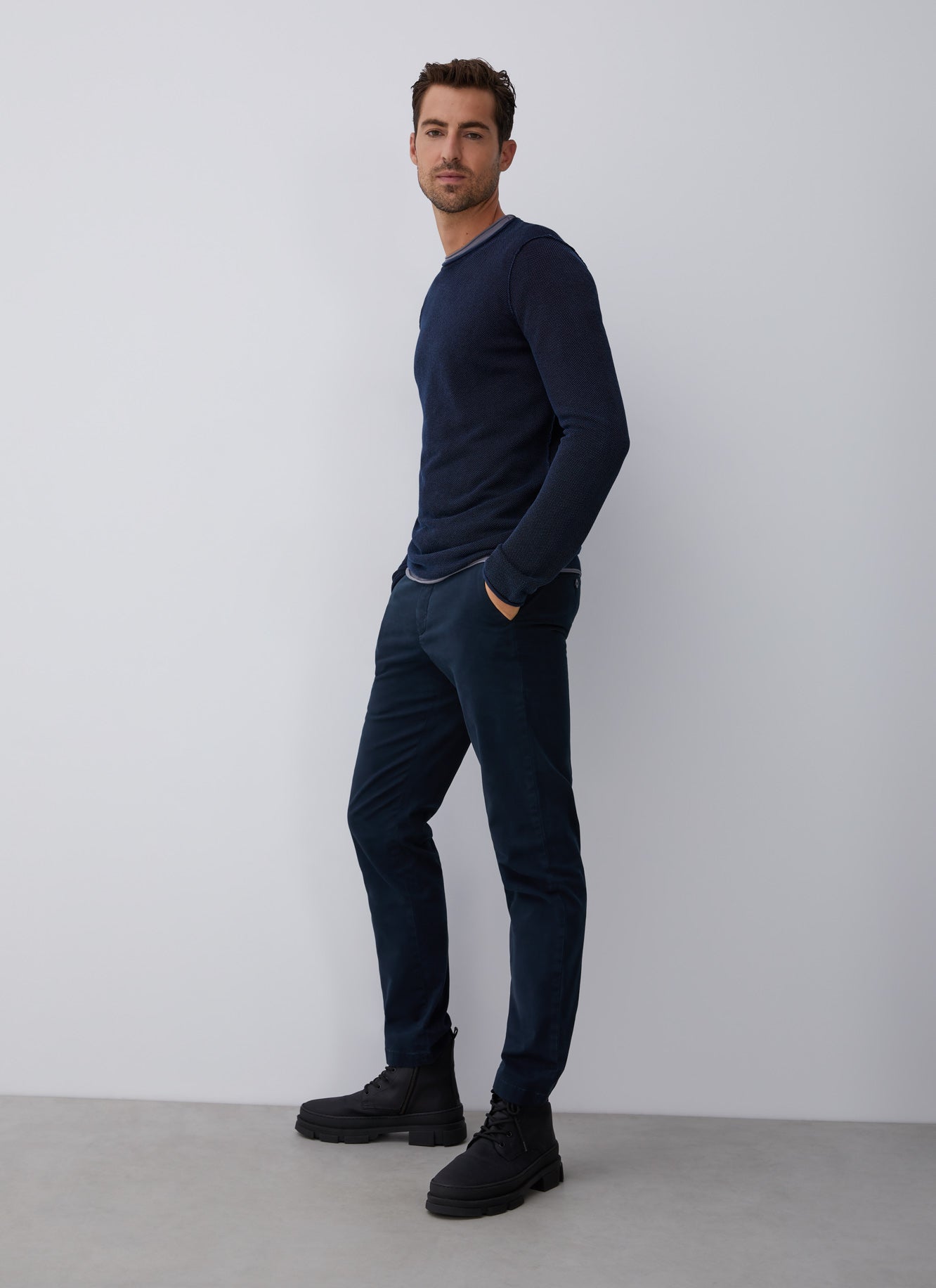 Navy Blue Cotton Pique Washed T-Shirt