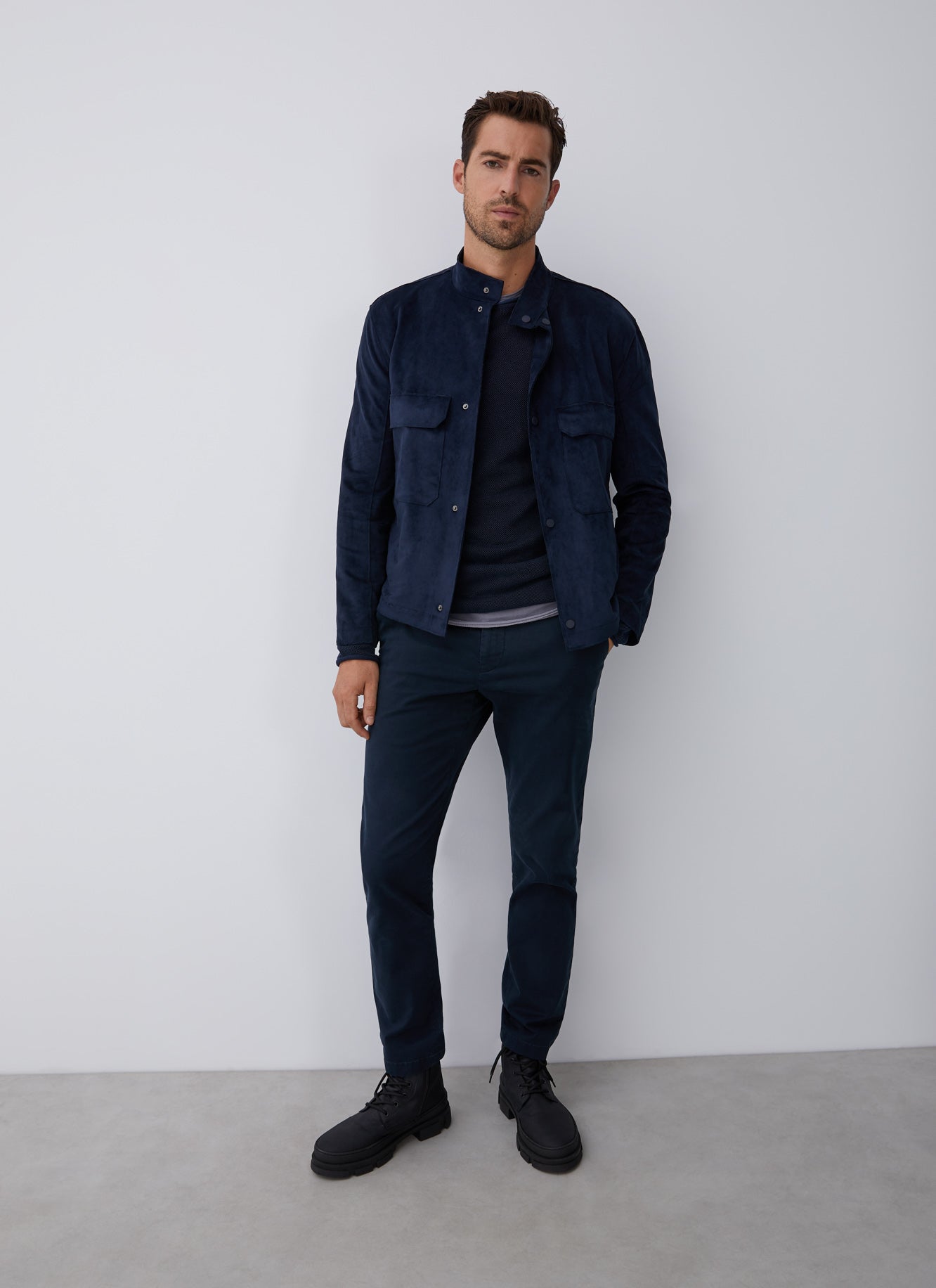 Navy Blue Cotton Pique Washed T-Shirt