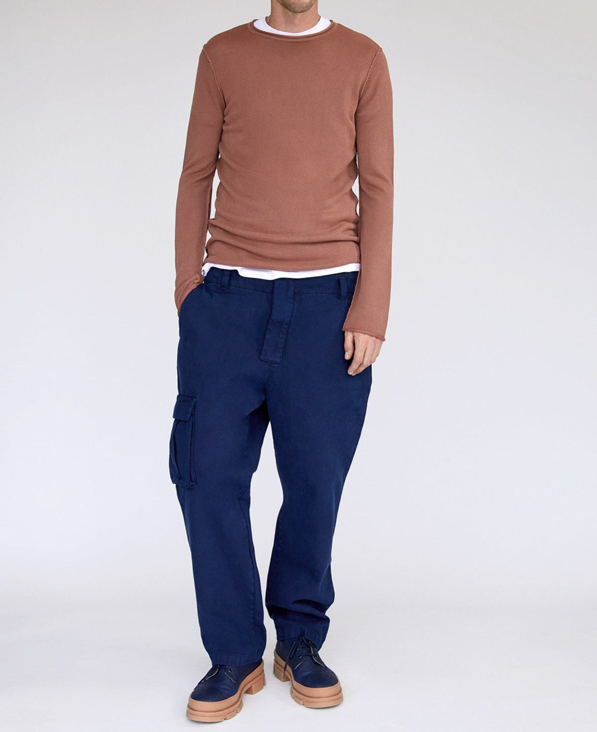 Light Brown Viscose And Cotton Knitted T-Shirt
