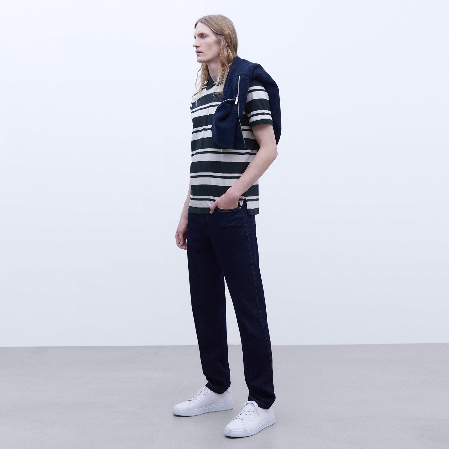 Oversize Striped Cotton Polo - White/Blue