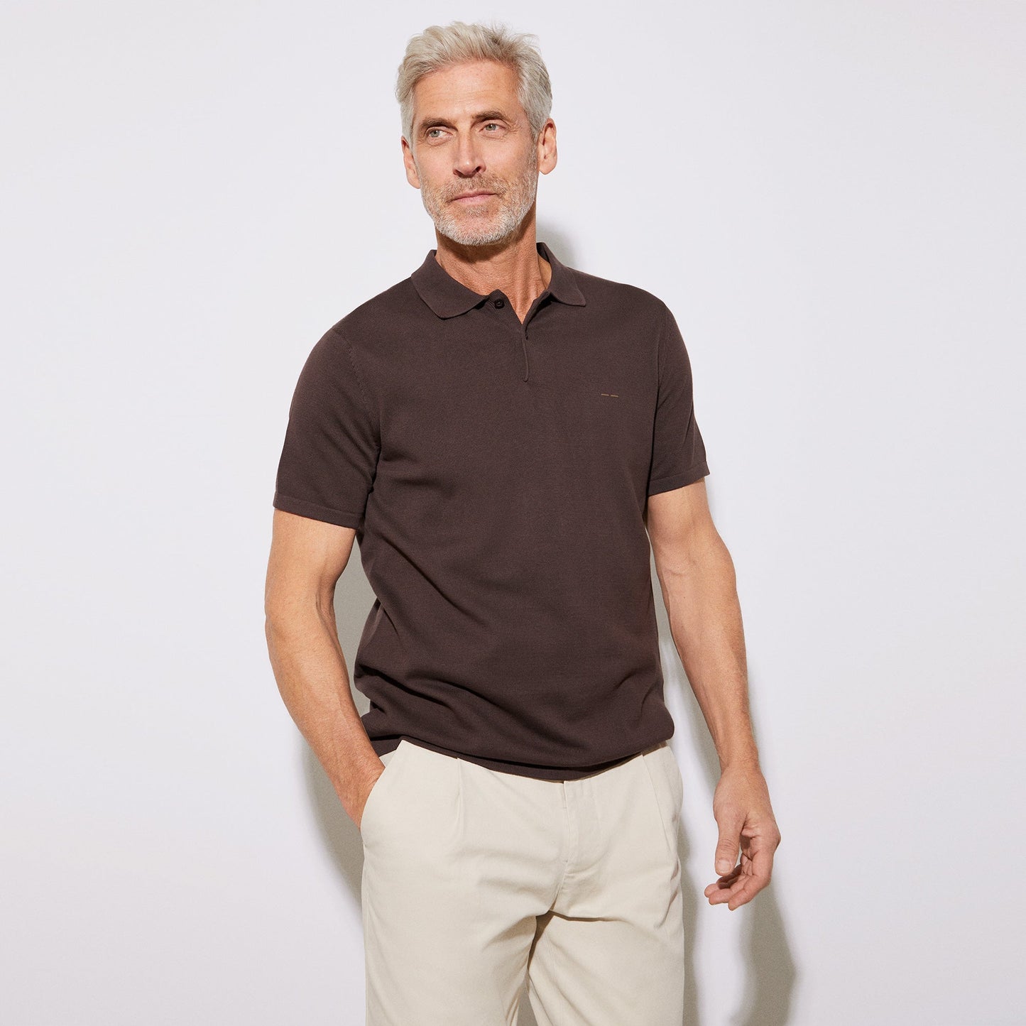 Chesnut Brown Two Button Polo Shirt In Cotton