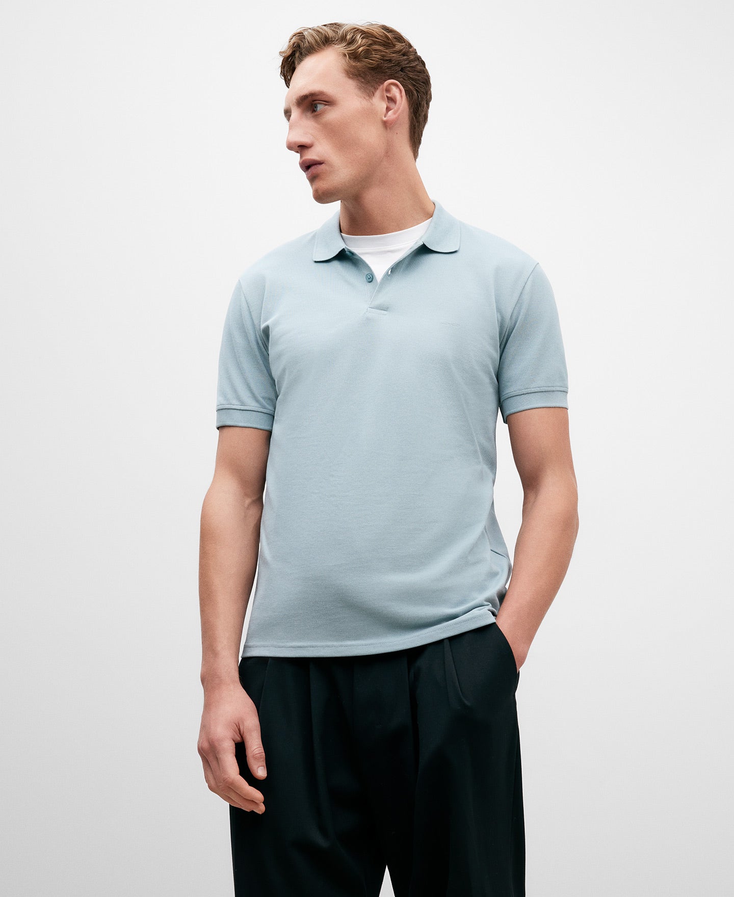 Light Blue Cotton Piqué Polo Shirt For Men