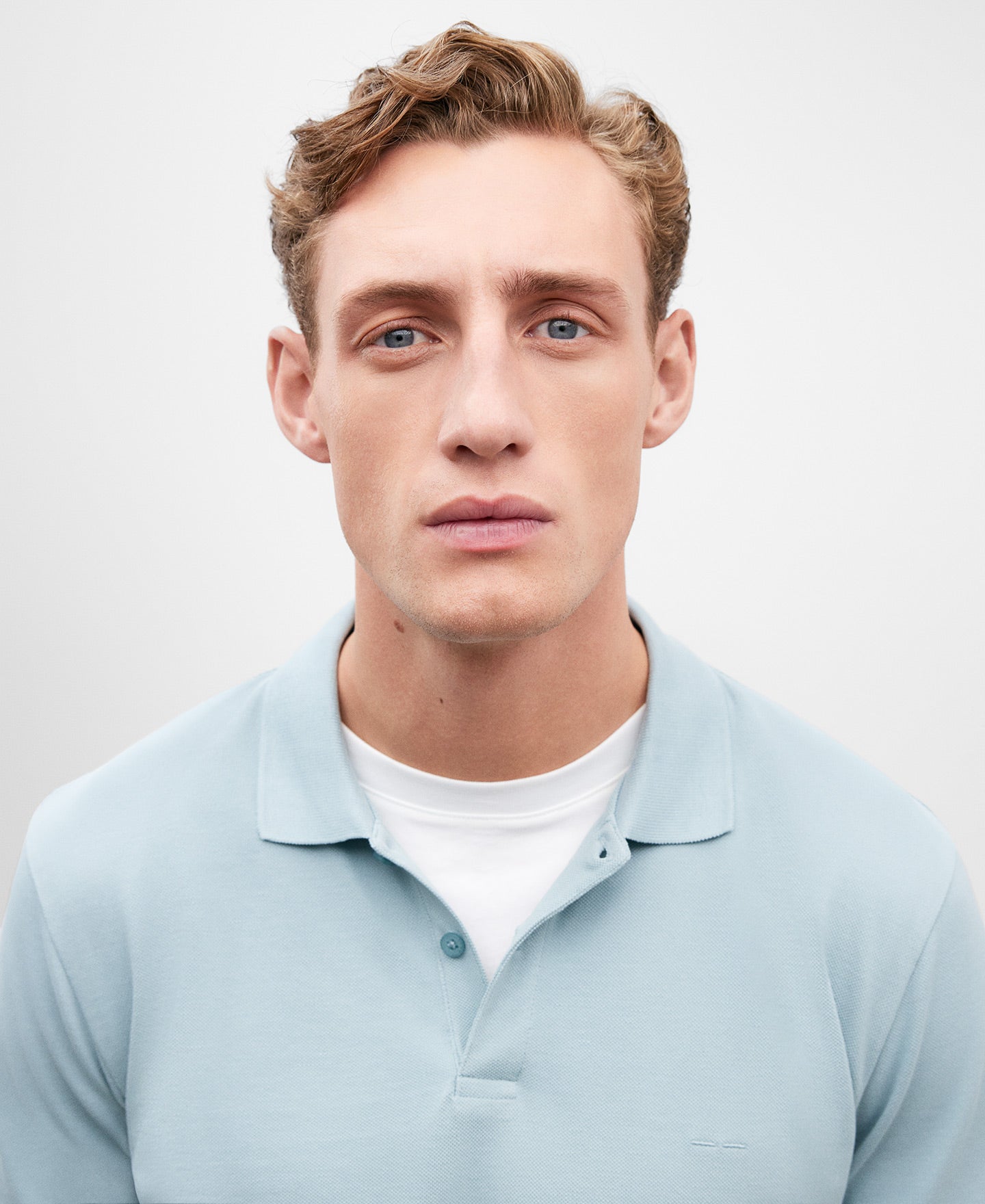 Light Blue Cotton Piqué Polo Shirt For Men