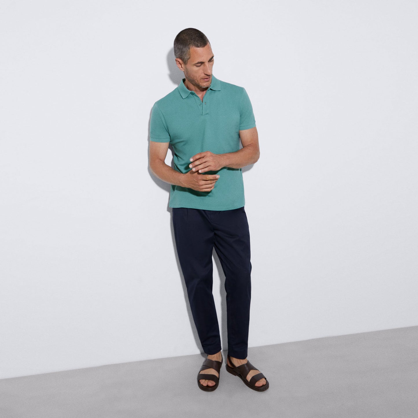 Topaz Blue Cotton Pique Two Button Polo Shirt