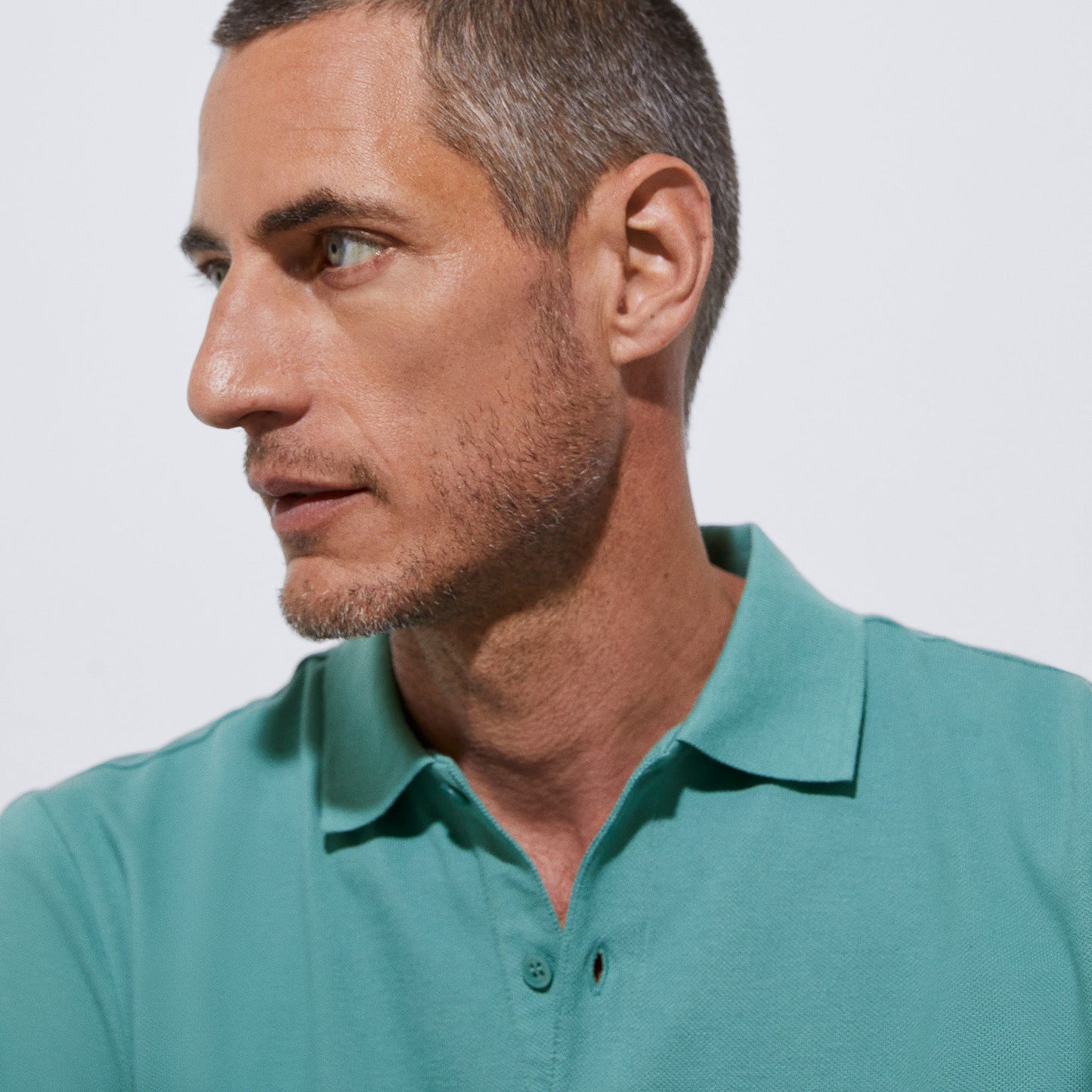 Topaz Blue Cotton Pique Two Button Polo Shirt