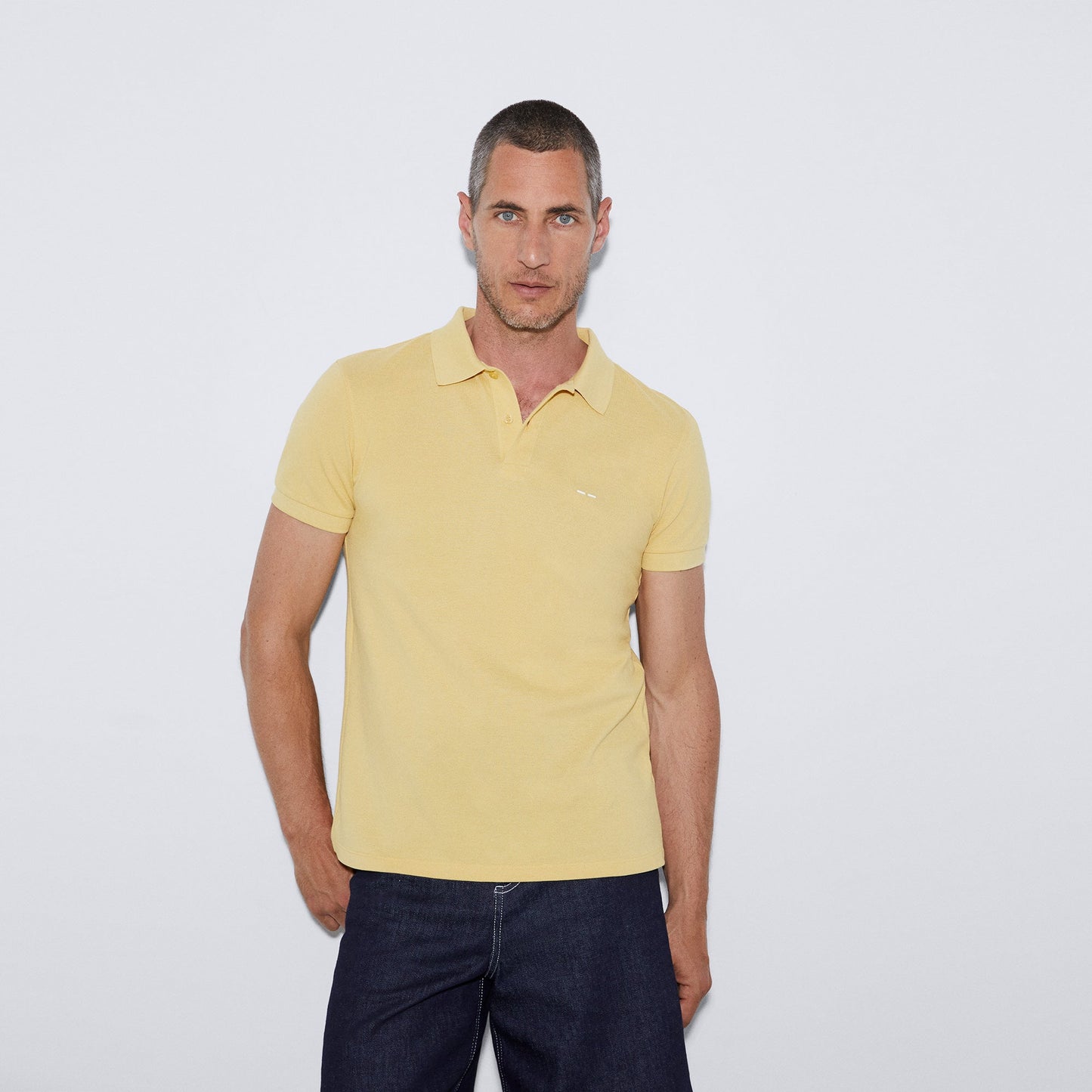 Light Yellow Cotton Pique Two Button Polo Shirt