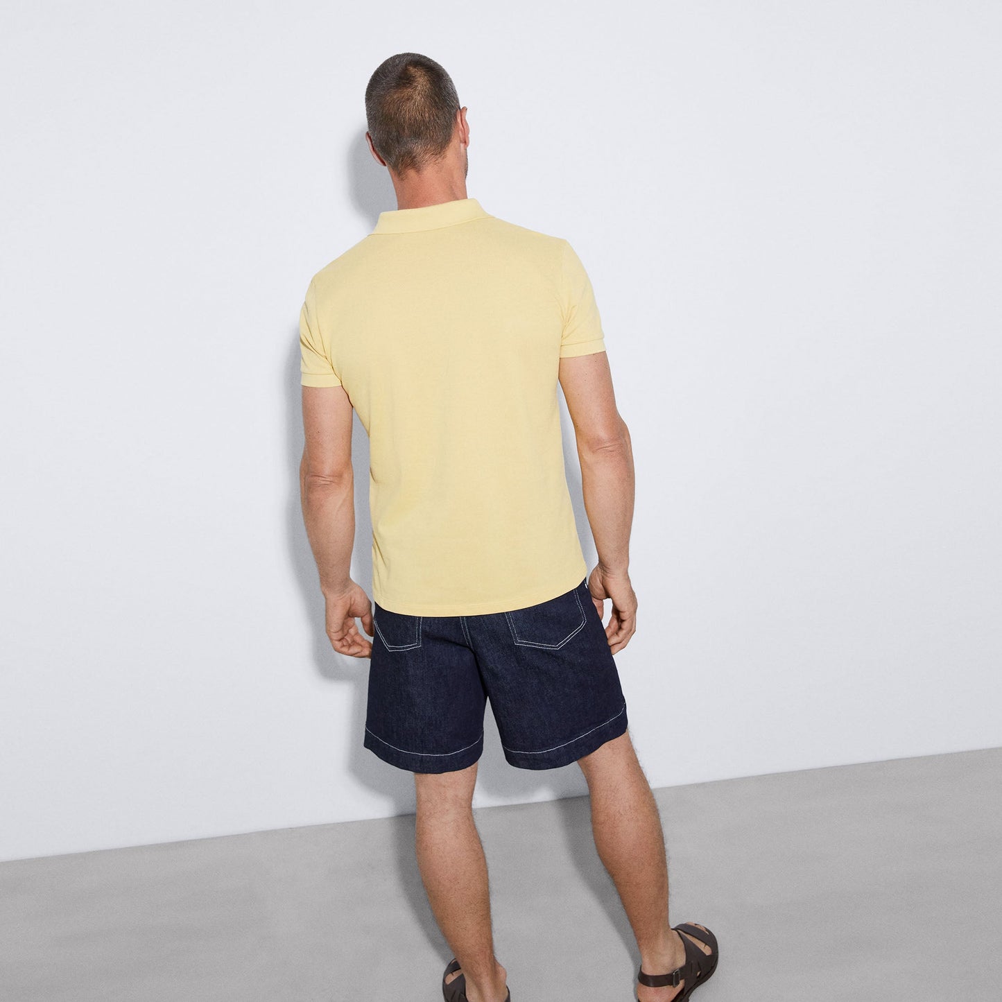 Light Yellow Cotton Pique Two Button Polo Shirt