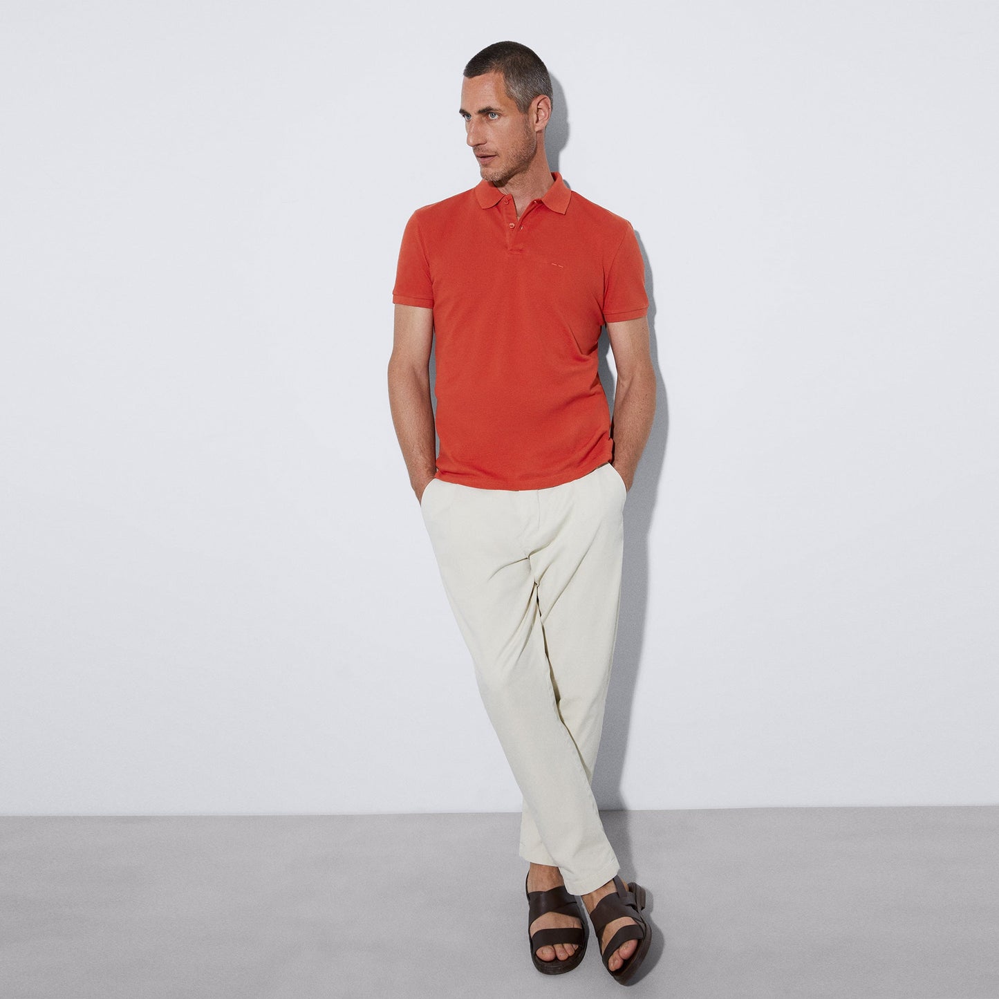 Tile Red Cotton Pique Two Button Polo Shirt