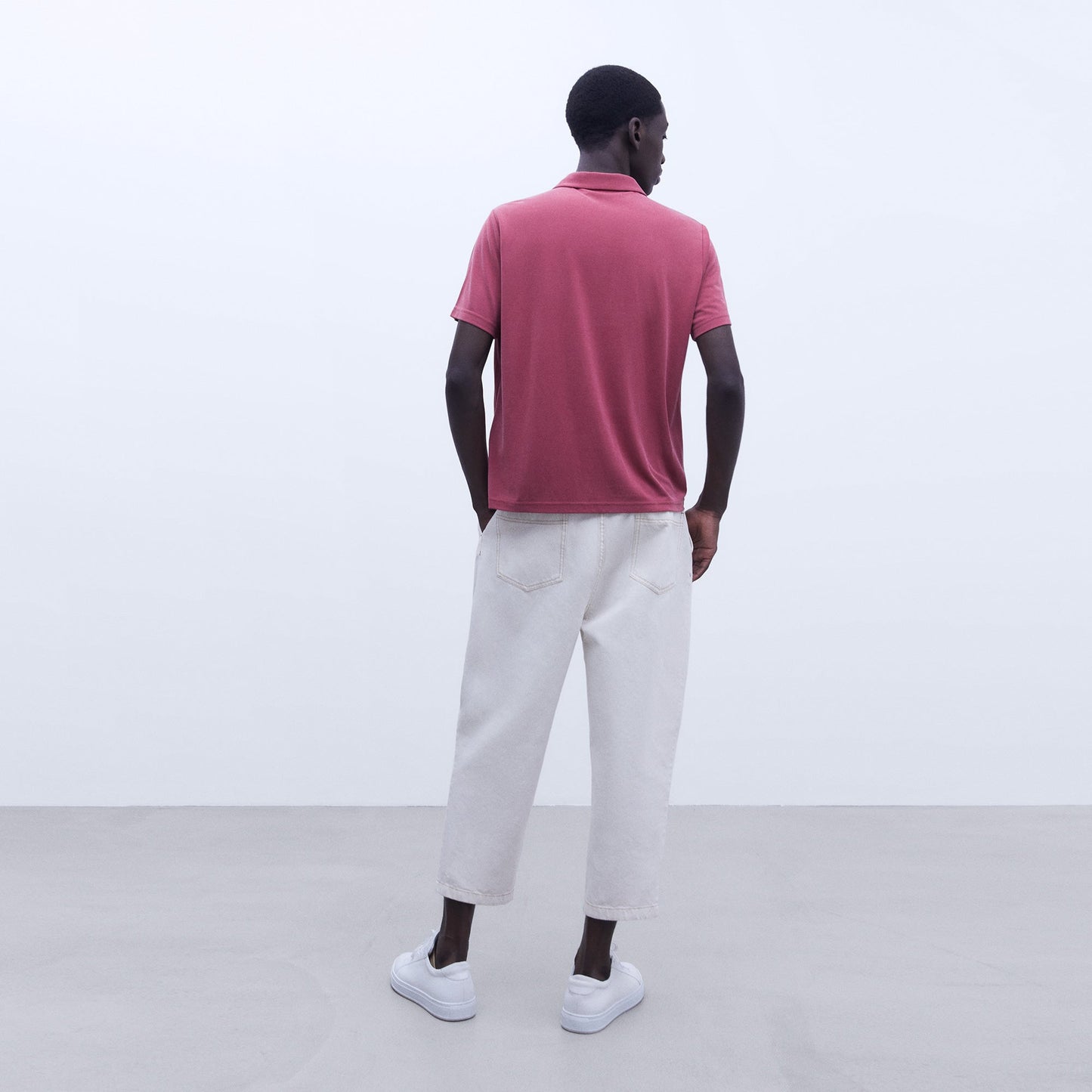 Pink Modal Polo Shirt For Men