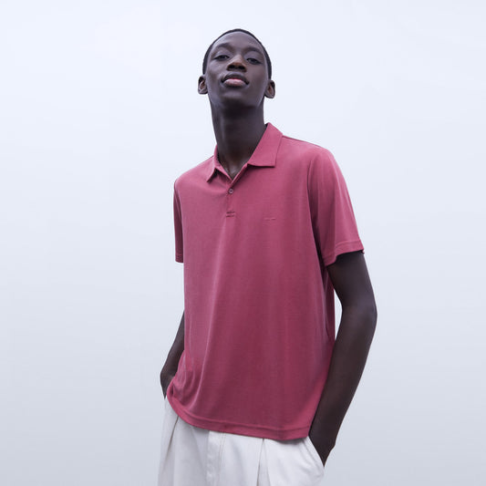 Pink Modal Polo Shirt For Men