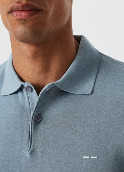 Grey Cotton Knit Polo Shirt