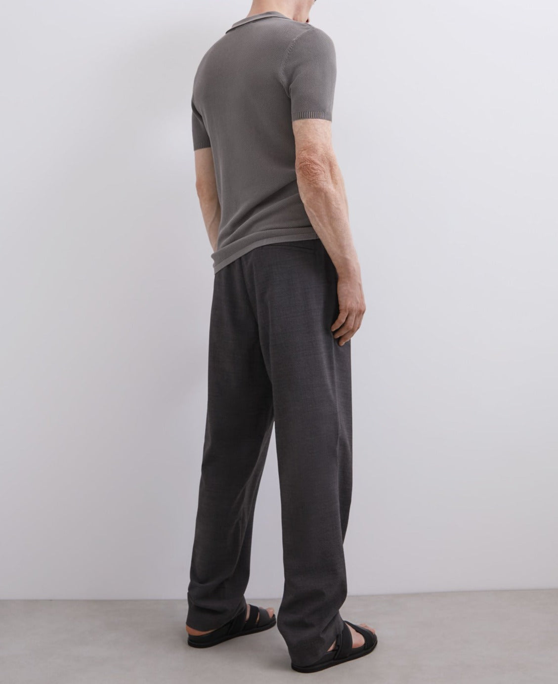 Grey Pique Shirt Collar Polo Shirt