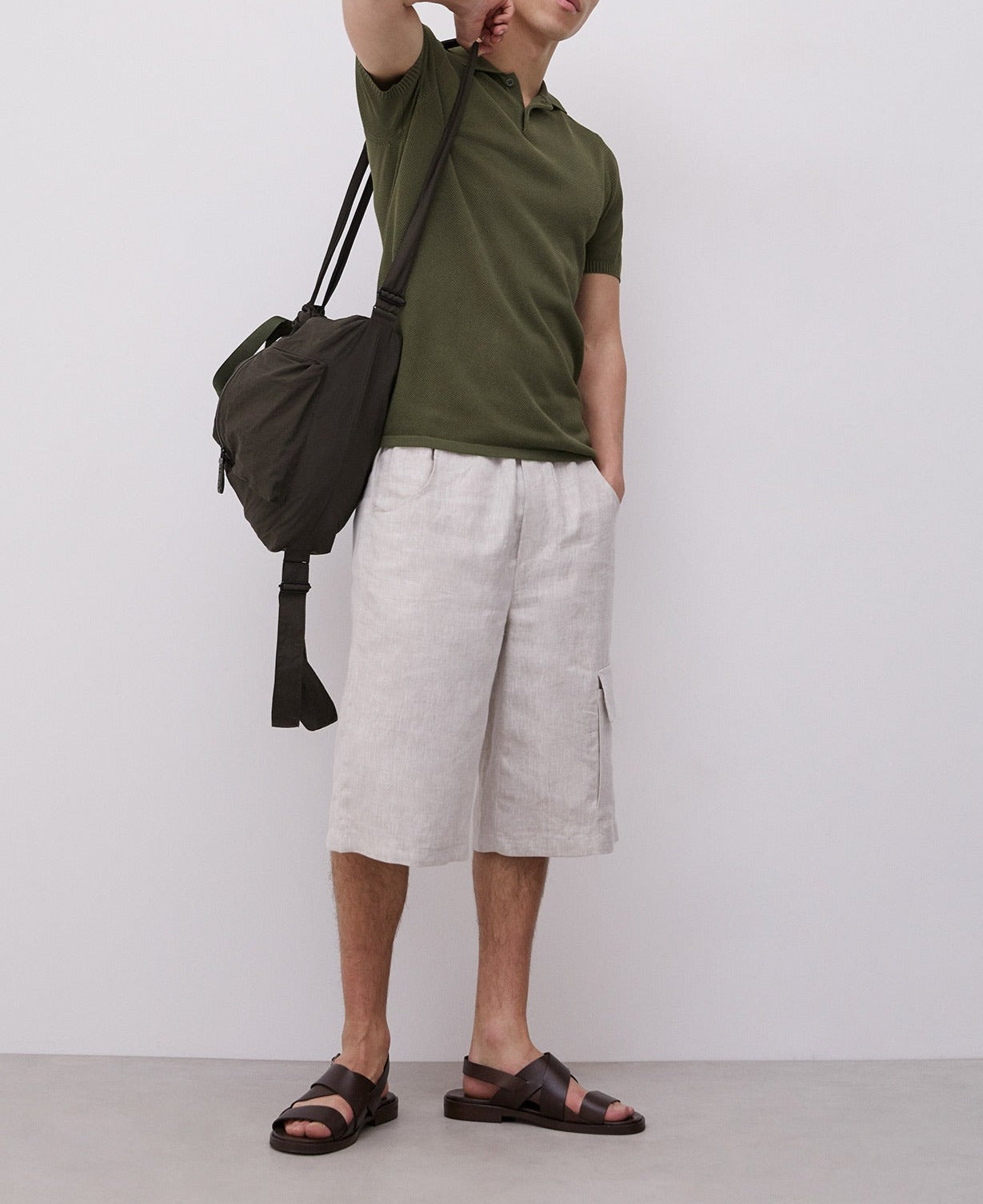 Khaki Cotton And Viscose Polo Shirt