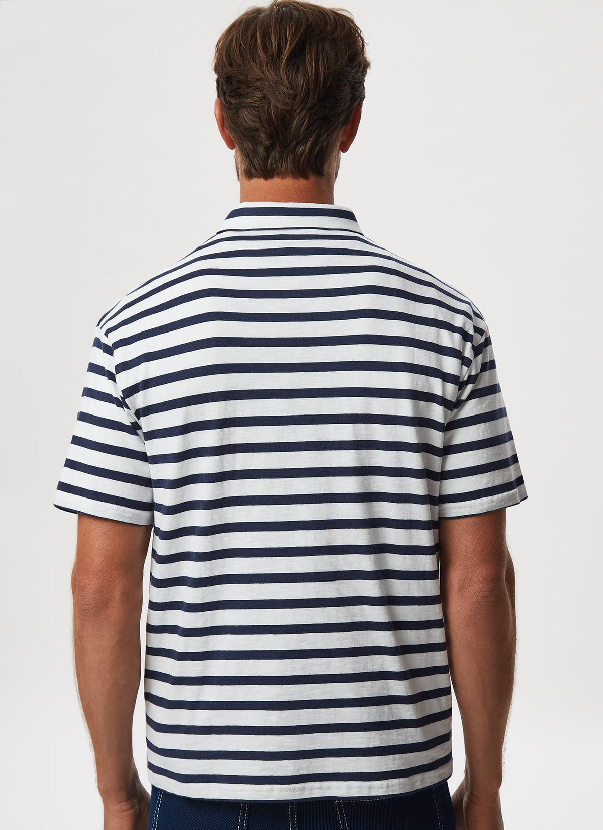 White/Navy Breton Stripes Short Sleeve Polo Shirt