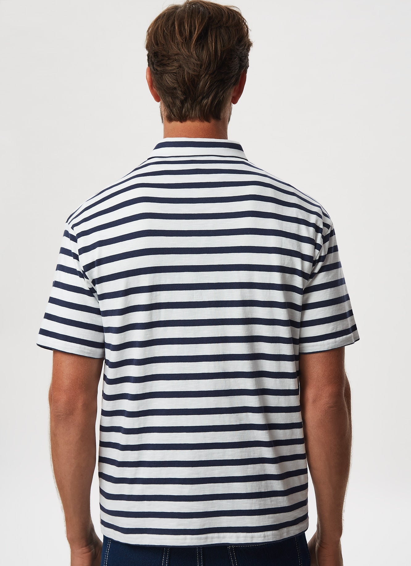 White/Navy Breton Stripes Short Sleeve Polo Shirt