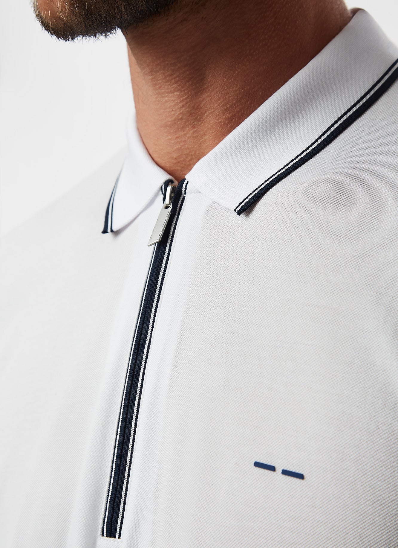 White Mercerised Cotton Polo Shirt With Zipper