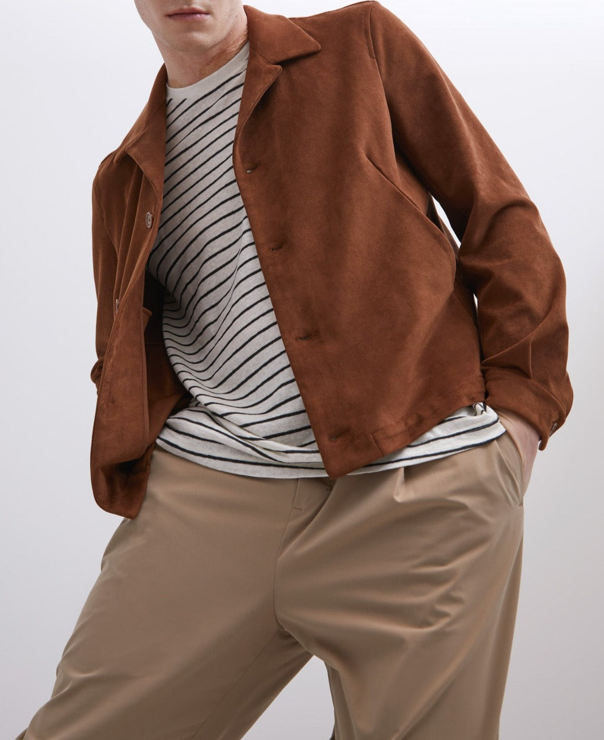 Brown/Ecru Shirt Jacket In Suedette