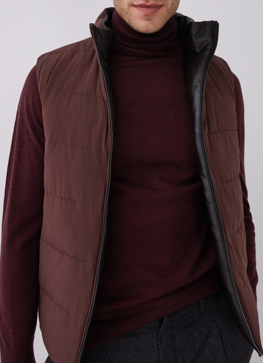 Brown Reversible Gummed Puffer Waistcoat