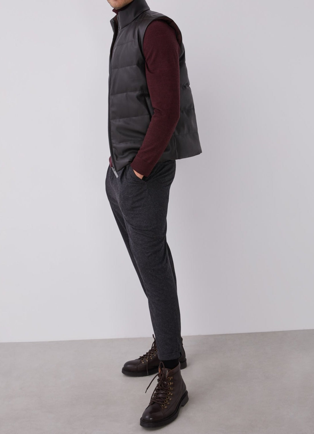 Brown Reversible Gummed Puffer Waistcoat