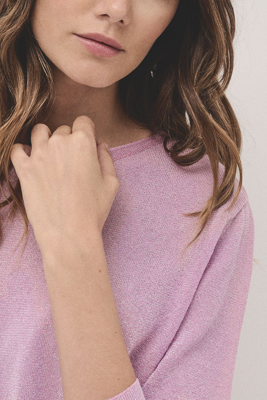 Long sleeves jumper in pink lurex