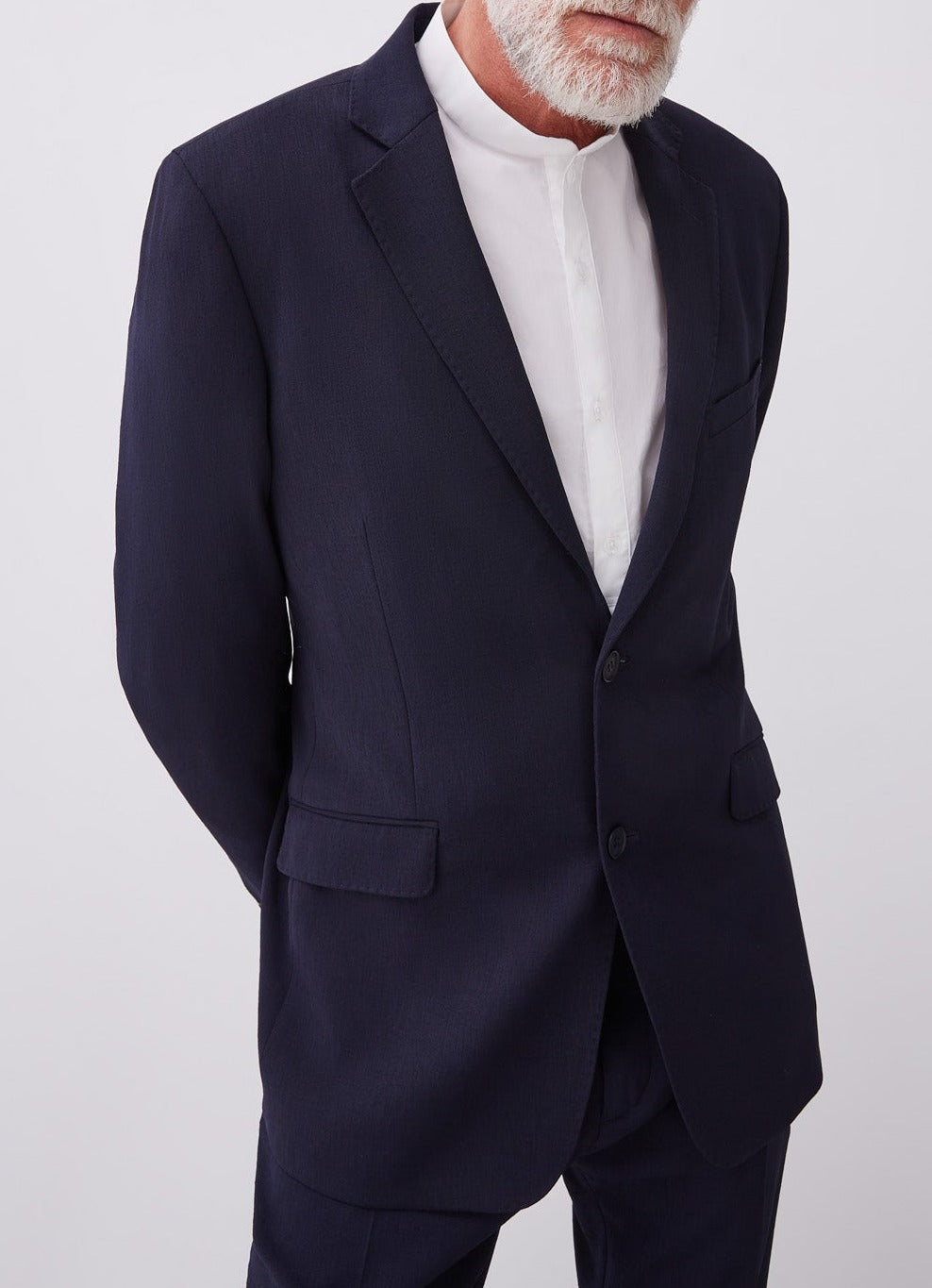 Navy Blue Crepe Two Pieces Suit