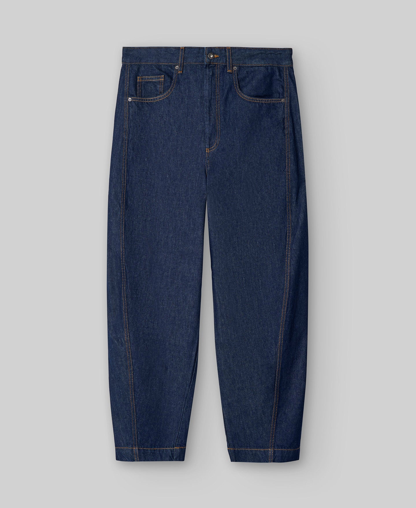 Blue barrel fit denim trousers man in navy blue