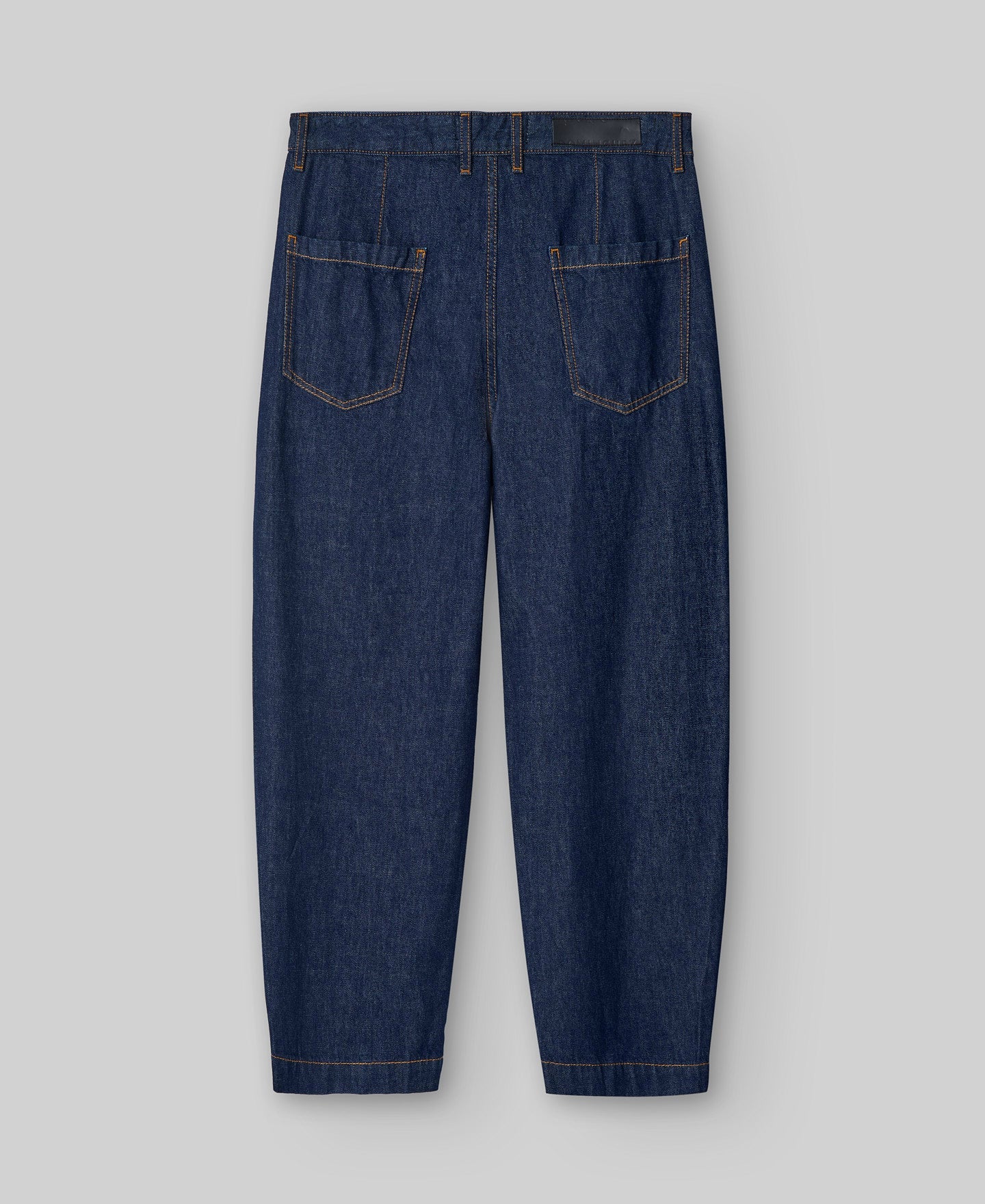 Blue barrel fit denim trousers man in navy blue