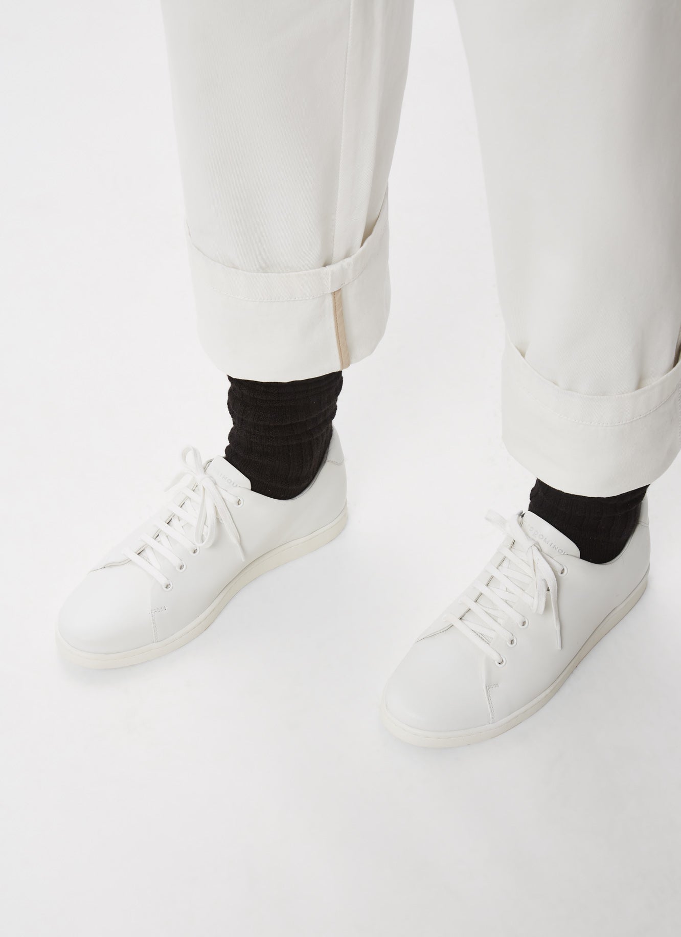 White Leather Sneakers With Rubber Sole